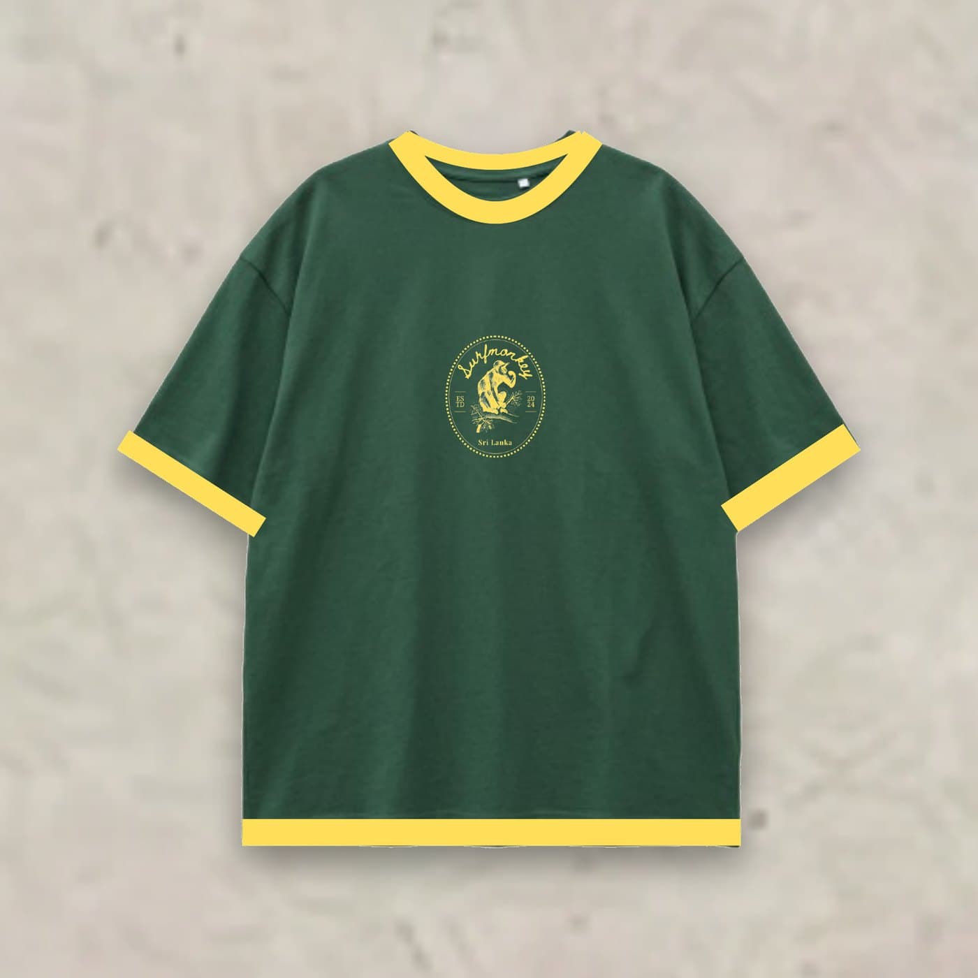 Jungle Crest Tee in olive green with orange ringer trim
