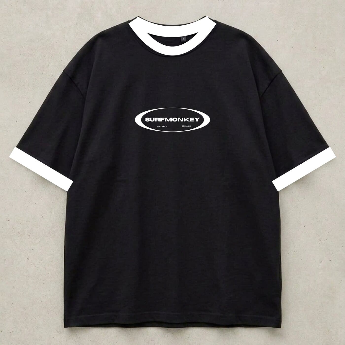 Midnight Origin Tee in midnight black with white ringer trim, front view